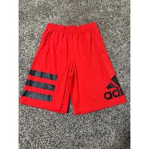Adidas Boys L 14 16 Red Athletic Shorts Black Logo Activewear Polyester Pockets